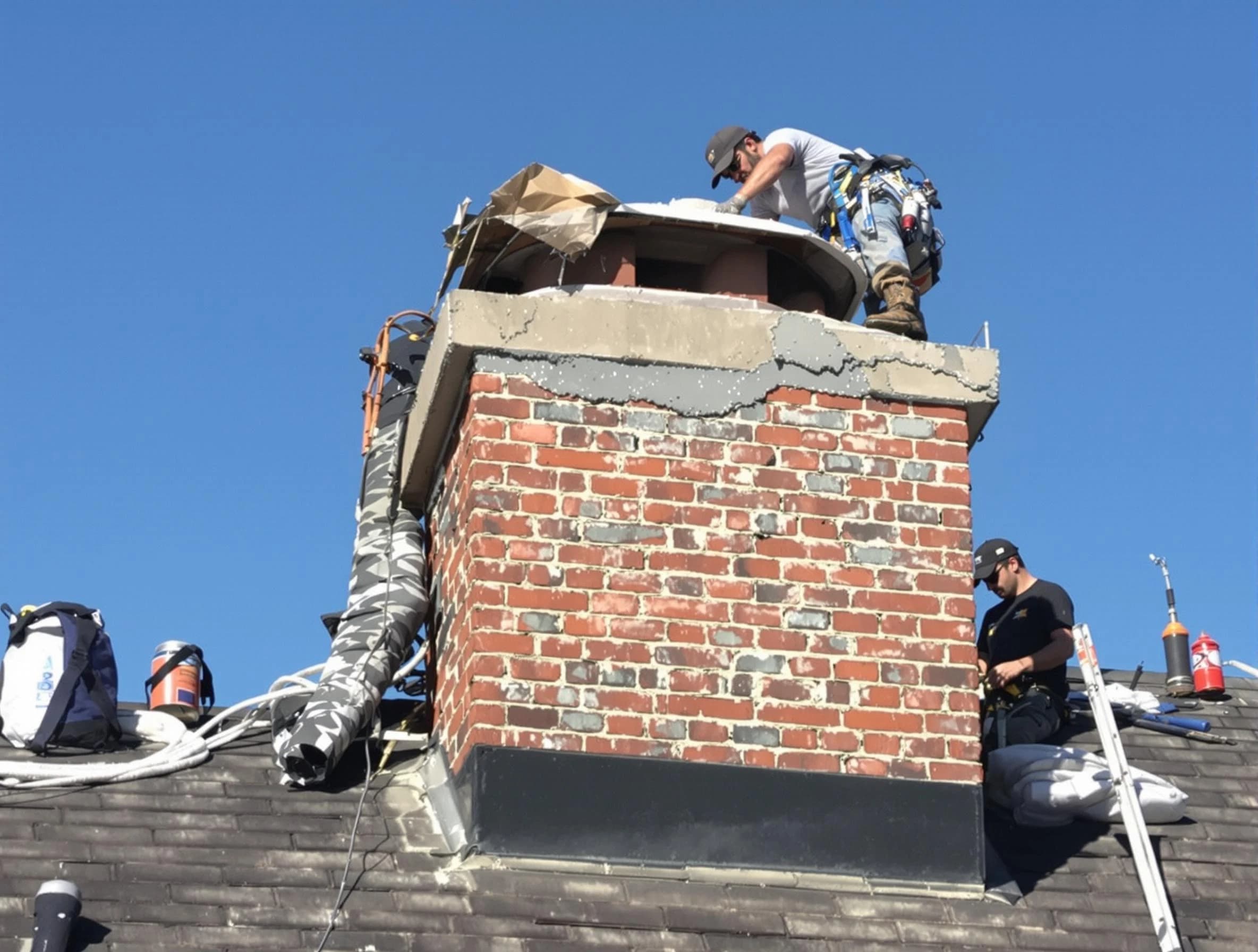 Oak Hill Chimney Sweep installing a custom chimney crown in Oak Hill, TN