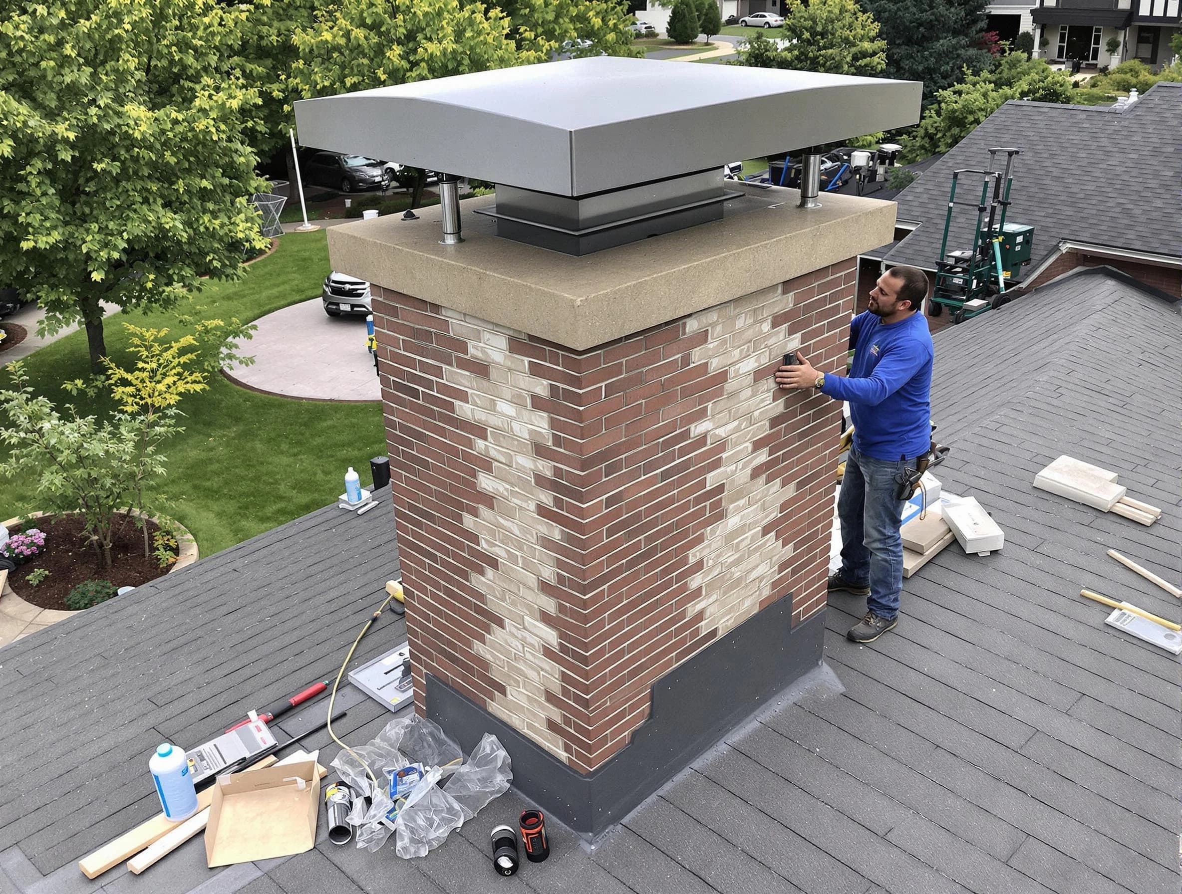 Oak Hill Chimney Sweep team working on a custom chimney remodel in Oak Hill, TN