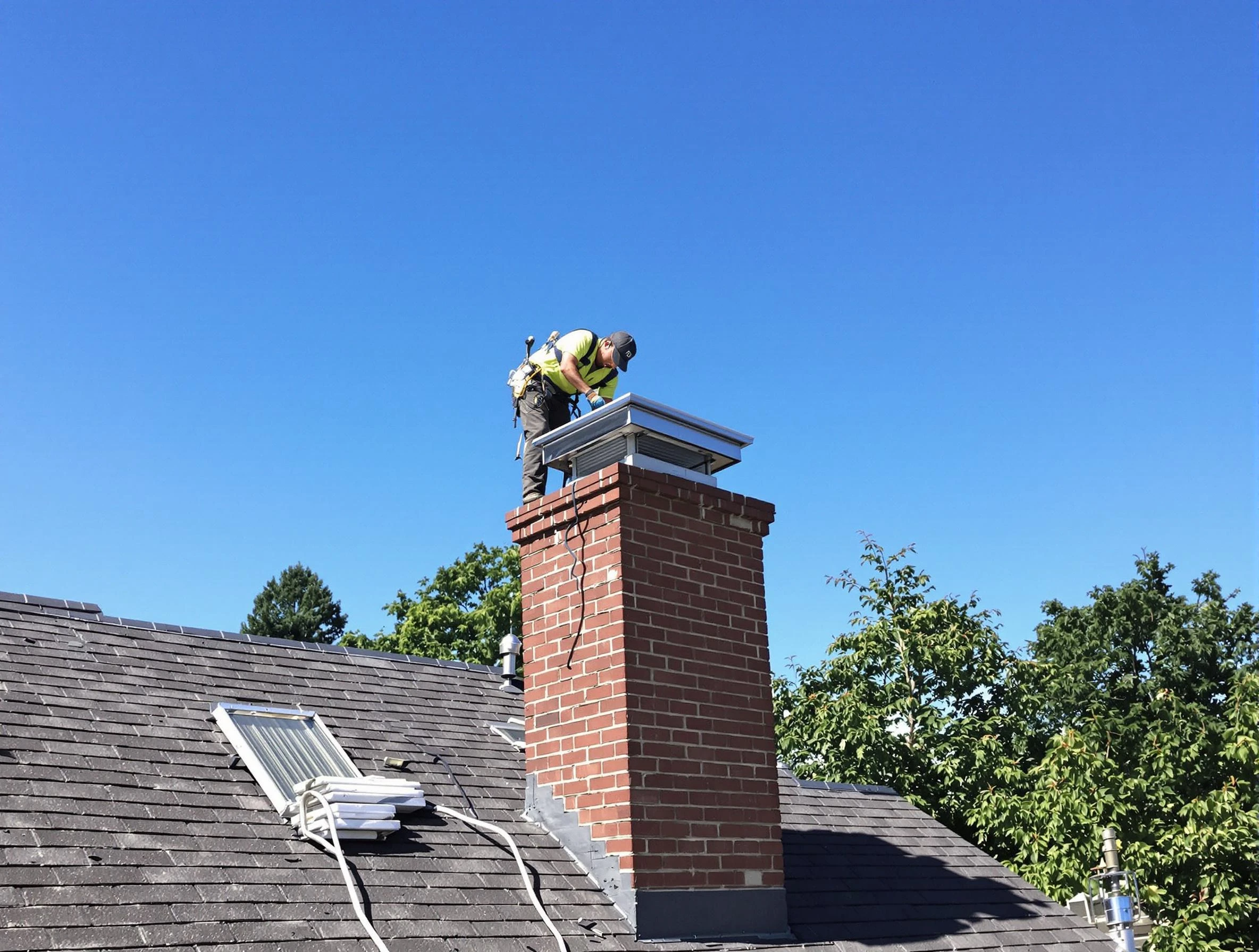Oak Hill Chimney Sweep technician measuring a chimney cap in Oak Hill, TN